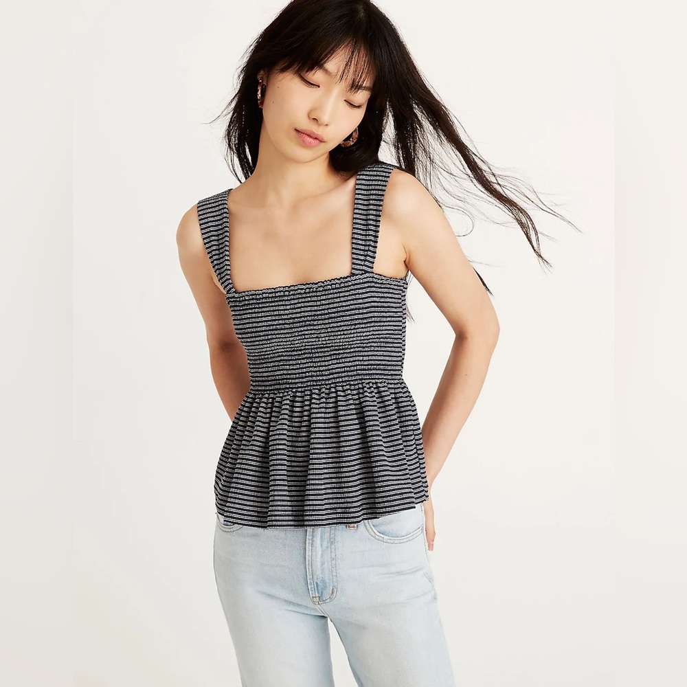 Madewell Texture & Thread Smocked Striped Peplum Tank